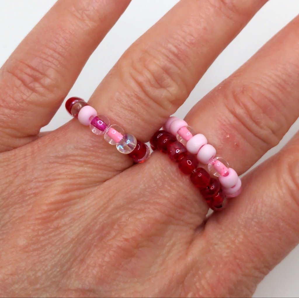 Playful Cherry Pink Beaded Ring Set
